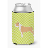 Caroline'S Treasures Staffordshire Bull Terrier Checkerboard Green Can Or Bottle Hugger Bb3854Cc, Can Hugger, Multicolor