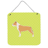 Caroline'S Treasures Staffordshire Bull Terrier Checkerboard Green Wall Or Door Hanging Prints Bb3854Ds66, 6 X 6, Mult