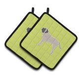 Caroline'S Treasures English Mastiff Checkerboard Green Pair Of Pot Holders Bb3856Pthd, 7.5Hx7.5W, Multicolor