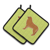 Caroline'S Treasures Leonberger Checkerboard Green Pair Of Pot Holders Bb3858Pthd, 7.5Hx7.5W, Multicolor
