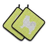 Caroline'S Treasures Samoyed Checkerboard Green Pair Of Pot Holders Bb3859Pthd, 7.5Hx7.5W, Multicolor