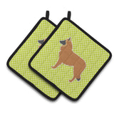 Caroline'S Treasures Belgian Shepherd Checkerboard Green Pair Of Pot Holders Bb3861Pthd, 7.5Hx7.5W, Multicolor
