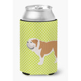 Caroline'S Treasures English Bulldog Checkerboard Green Can Or Bottle Hugger Bb3862Cc, Can Hugger, Multicolor