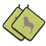 Caroline'S Treasures Neapolitan Mastiff Checkerboard Green Pair Of Pot Holders Bb3865Pthd, 7.5Hx7.5W, Multicolor