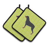 Caroline'S Treasures Rottweiler Checkerboard Green Pair Of Pot Holders Bb3866Pthd, 7.5Hx7.5W, Multicolor
