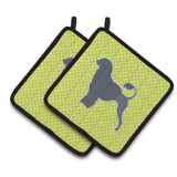 Caroline'S Treasures Portuguese Water Dog Checkerboard Green Pair Of Pot Holders Bb3868Pthd, 7.5Hx7.5W, Multicolor