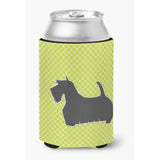Caroline'S Treasures Scottish Terrier Checkerboard Green Can Or Bottle Hugger Bb3869Cc, Can Hugger, Multicolor