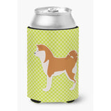 Caroline'S Treasures Akita Checkerboard Green Can Or Bottle Hugger Bb3872Cc, Can Hugger, Multicolor