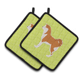 Caroline'S Treasures Akita Checkerboard Green Pair Of Pot Holders Bb3872Pthd, 7.5Hx7.5W, Multicolor