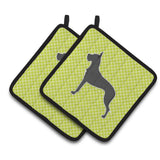 Caroline'S Treasures Great Dane Checkerboard Green Pair Of Pot Holders Bb3875Pthd, 7.5Hx7.5W, Multicolor