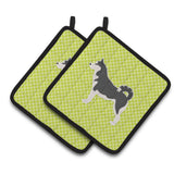 Caroline'S Treasures Siberian Husky Checkerboard Green Pair Of Pot Holders Bb3880Pthd, 7.5Hx7.5W, Multicolor
