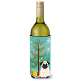 Caroline'S Treasures Bb4129Literk Merry Christmas Tree Pug Cream Wine Bottle Beverage Insulator Hugger, 750Ml, Multicolor