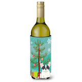 Caroline'S Treasures Bb4136Literk Merry Christmas Tree French Bulldog Piebald Wine Bottle Beverage Insulator Hugger, 750Ml, Mu