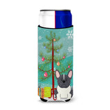 Caroline'S Treasures Bb4137Muk Merry Christmas Tree French Bulldog Black White Michelob Ultra Hugger For Slim Cans, Multicolor