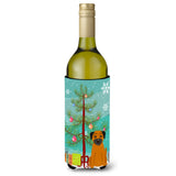 Caroline'S Treasures Bb4164Literk Merry Christmas Tree Border Terrier Wine Bottle Beverage Insulator Hugger, 750Ml, Multicolor