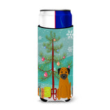 Caroline'S Treasures Bb4164Muk Merry Christmas Tree Border Terrier Michelob Ultra Hugger For Slim Cans, Multicolor