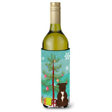 Caroline'S Treasures Bb4173Literk Merry Christmas Tree Staffordshire Bull Terrier Chocolate Wine Bottle Beverage Insulator Hug