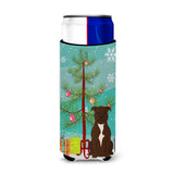 Caroline'S Treasures Bb4173Muk Merry Christmas Tree Staffordshire Bull Terrier Chocolate Michelob Ultra Hugger For Slim Cans,