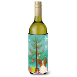 Caroline'S Treasures Bb4203Literk Merry Christmas Tree Papillon Red White Wine Bottle Beverage Insulator Hugger, 750Ml, Multic