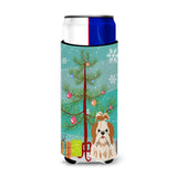 Caroline'S Treasures Bb4212Muk Merry Christmas Tree Shih Tzu Red White Michelob Ultra Hugger For Slim Cans, Multicolor