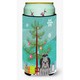 Caroline'S Treasures Merry Christmas Tree Shih Tzu Black Silver Tall Boy Beverage Insulator Hugger Bb4214Tbc, Multicolor