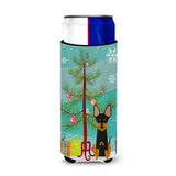 Caroline'S Treasures Bb4234Muk Merry Christmas Tree English Toy Terrier Michelob Ultra Hugger For Slim Cans, Multicolor