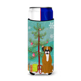 Caroline'S Treasures Bb4241Muk Merry Christmas Tree Flashy Fawn Boxer Michelob Ultra Hugger For Slim Cans, Multicolor