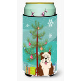 Caroline'S Treasures Merry Christmas Tree English Bulldog Brindle White Tall Boy Beverage Insulator Hugger Bb4246Tbc, Multicol
