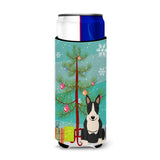 Caroline'S Treasures Bb4258Muk Merry Christmas Tree Bull Terrier Black White Michelob Ultra Hugger For Slim Cans, Multicolor