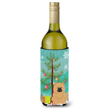 Caroline'S Treasures Bb4269Literk Merry Christmas Tree Chow Chow Cream Wine Bottle Beverage Insulator Hugger, 750Ml, Multicolo