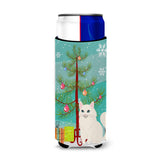 Caroline'S Treasures Turkish Angora Cat Merry Christmas Tree Michelob Ultra Hugger For Slim Cans, Slim Can, Multicolor