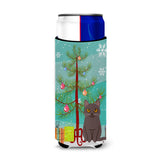 Caroline'S Treasures Chartreux Cat Merry Christmas Tree Michelob Ultra Hugger For Slim Cans, Slim Can, Multicolor