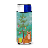 Caroline'S Treasures Maine Coon Cat Merry Christmas Tree Michelob Ultra Hugger For Slim Cans, Slim Can, Multicolor