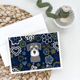 Blue Flowers Schnauzer Greeting Cards And Envelopes Pack Of 8