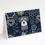 Blue Flowers Schnauzer Greeting Cards And Envelopes Pack Of 8