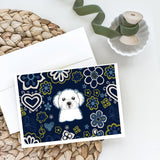 Blue Flowers Maltese Greeting Cards And Envelopes Pack Of 8