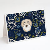 Blue Flowers Longhair Creme Dachshund Greeting Cards And Envelopes Pack Of 8