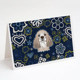 Blue Flowers Cocker Spaniel Greeting Cards And Envelopes Pack Of 8