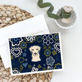 Blue Flowers Yellow Labrador Greeting Cards And Envelopes Pack Of 8