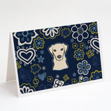 Blue Flowers Yellow Labrador Greeting Cards And Envelopes Pack Of 8