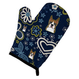 Caroline'S Treasures Blue Flowers Boxer, Large, Multicolor Oven Mitt
