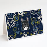 Blue Flowers French Bulldog Greeting Cards And Envelopes Pack Of 8