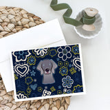 Blue Flowers Weimaraner Greeting Cards And Envelopes Pack Of 8