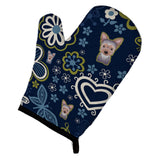 Caroline'S Treasures Blue Flowers Yorkie Puppy, Large, Multicolor Oven Mitt