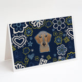 Blue Flowers Wirehaired Dachshund Greeting Cards And Envelopes Pack Of 8
