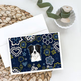 Blue Flowers Border Collie Greeting Cards And Envelopes Pack Of 8
