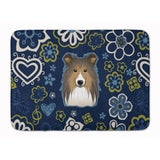 Caroline'S Treasures Blue Flowers Sheltie Floor Mat, 19 X 27, Multicolor