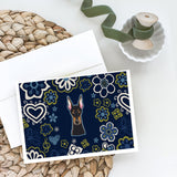 Blue Flowers Doberman Pinscher Greeting Cards And Envelopes Pack Of 8