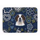 Caroline'S Treasures Blue Flowers Saint Bernard Floor Mat, 19 X 27, Multicolor