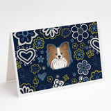 Blue Flowers Papillon Greeting Cards And Envelopes Pack Of 8